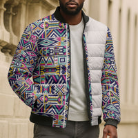 African Ndebele Art Patterns Bomber Puffer Jacket Beige Half Style