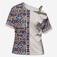 African Ndebele Art Patterns Cross Shoulder Shirt Beige Half Style