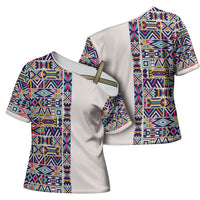African Ndebele Art Patterns Cross Shoulder Shirt Beige Half Style