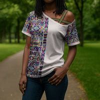 African Ndebele Art Patterns Cross Shoulder Shirt Beige Half Style