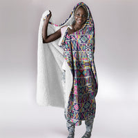 African Ndebele Art Patterns Hooded Blanket Beige Half Style