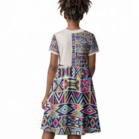 African Ndebele Art Patterns Kid Short Sleeve Dress Beige Half Style