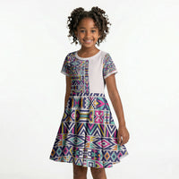 African Ndebele Art Patterns Kid Short Sleeve Dress Beige Half Style