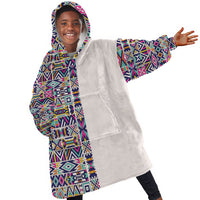 African Ndebele Art Patterns Kid Wearable Blanket Hoodie Beige Half Style