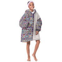 African Ndebele Art Patterns Kid Wearable Blanket Hoodie Beige Half Style