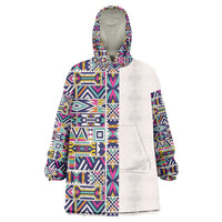 African Ndebele Art Patterns Kid Wearable Blanket Hoodie Beige Half Style