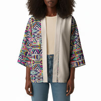 African Ndebele Art Patterns Kimono Beige Half Style