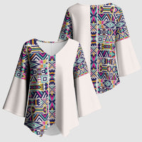 African Ndebele Art Patterns Kimono Sleeve Blouse Beige Half Style