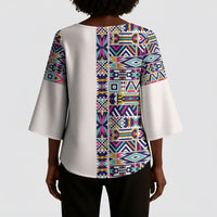 African Ndebele Art Patterns Kimono Sleeve Blouse Beige Half Style