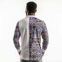African Ndebele Art Patterns Long Sleeve Polo Shirt Beige Half Style
