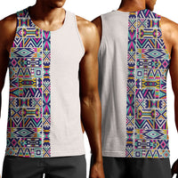 African Ndebele Art Patterns Men Tank Top Beige Half Style