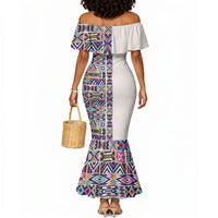 African Ndebele Art Patterns Mermaid Dress Beige Half Style