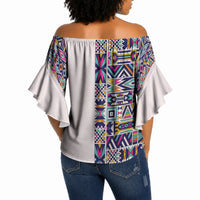 African Ndebele Art Patterns Off Shoulder Wrap Waist Top Beige Half Style