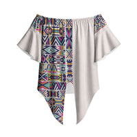 African Ndebele Art Patterns Off Shoulder Wrap Waist Top Beige Half Style