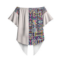 African Ndebele Art Patterns Off Shoulder Wrap Waist Top Beige Half Style