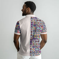 African Ndebele Art Patterns Polo Shirt Beige Half Style