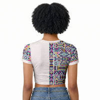 African Ndebele Art Patterns Raglan Cropped T shirt Beige Half Style