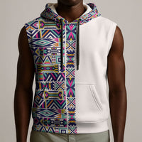African Ndebele Art Patterns Sleeveless Hoodie Beige Half Style