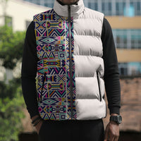 African Ndebele Art Patterns Sleeveless Puffer Jacket Beige Half Style