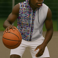 African Ndebele Art Patterns Sleeveless Zip Hoodie Beige Half Style