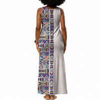 African Ndebele Art Patterns Tank Maxi Dress Beige Half Style