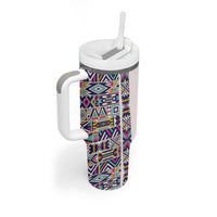 African Ndebele Art Patterns Tumbler With Handle Beige Half Style