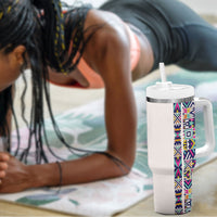 African Ndebele Art Patterns Tumbler With Handle Beige Half Style