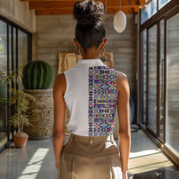 African Ndebele Art Patterns Women Sleeveless Polo Shirt Beige Half Style