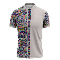African Ndebele Art Patterns Zipper Polo Shirt Beige Half Style