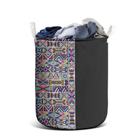 African Ndebele Art Patterns Laundry Basket Black Half Style