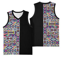 African Ndebele Art Patterns Basketball Jersey Black Half Style