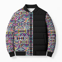 African Ndebele Art Patterns Bomber Puffer Jacket Black Half Style