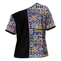 African Ndebele Art Patterns Cross Shoulder Shirt Black Half Style