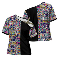 African Ndebele Art Patterns Cross Shoulder Shirt Black Half Style