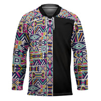 African Ndebele Art Patterns Hockey Jersey Black Half Style