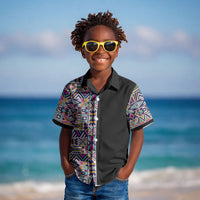 African Ndebele Art Patterns Kid Hawaiian Shirt Black Half Style