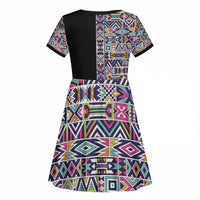 African Ndebele Art Patterns Kid Short Sleeve Dress Black Half Style
