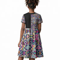 African Ndebele Art Patterns Kid Short Sleeve Dress Black Half Style