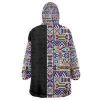 African Ndebele Art Patterns Kid Wearable Blanket Hoodie Black Half Style
