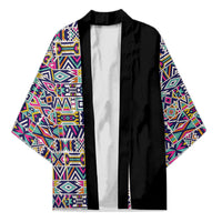 African Ndebele Art Patterns Kimono Black Half Style