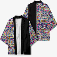 African Ndebele Art Patterns Kimono Black Half Style