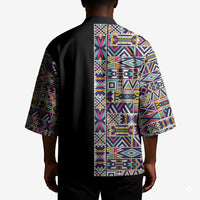 African Ndebele Art Patterns Kimono Black Half Style