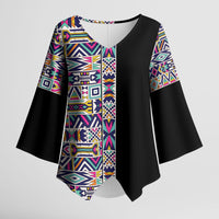 African Ndebele Art Patterns Kimono Sleeve Blouse Black Half Style