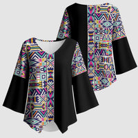 African Ndebele Art Patterns Kimono Sleeve Blouse Black Half Style