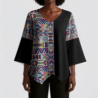 African Ndebele Art Patterns Kimono Sleeve Blouse Black Half Style