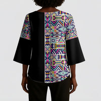 African Ndebele Art Patterns Kimono Sleeve Blouse Black Half Style