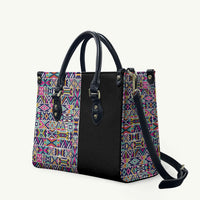 African Ndebele Art Patterns Leather Bag Black Half Style