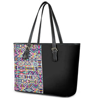 African Ndebele Art Patterns Leather Tote Bag Black Half Style