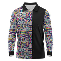 African Ndebele Art Patterns Long Sleeve Polo Shirt Black Half Style
