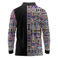 African Ndebele Art Patterns Long Sleeve Polo Shirt Black Half Style